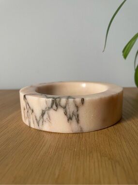 Vintage MCM Pink Marble with Black Veining Trinket Dish Ash Tray 1960s-70s